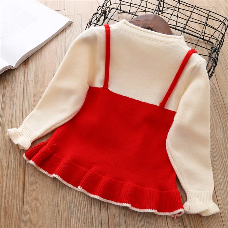 Fanfiluca Toddler Girls Sweaters Fake two Piece Heart  Outerwear Children Round Collar Pullovers Baby Girl Cotton Knit Sweaters0013