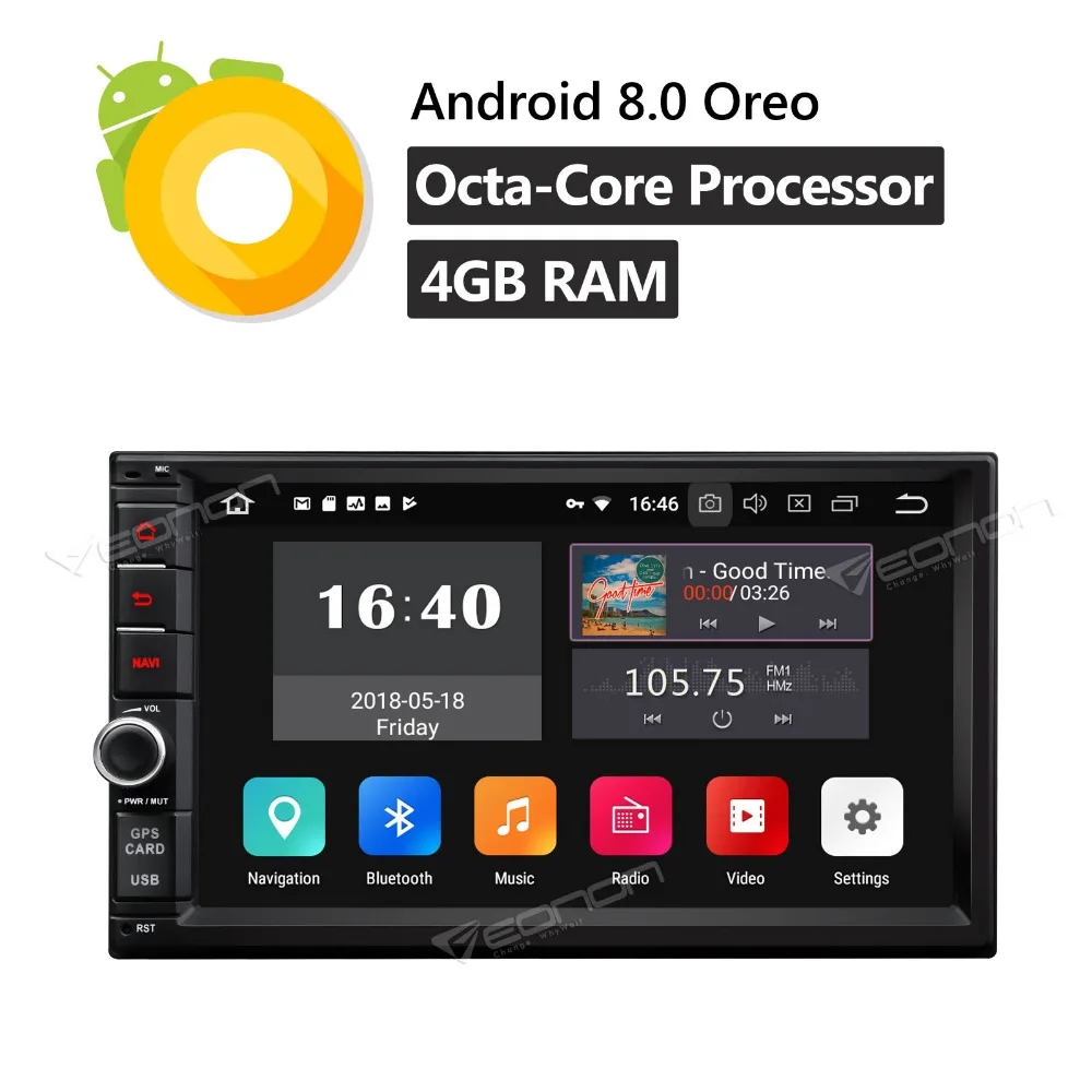 

EONON 2 Din 7'' Android 8.0 Octa Core 4G RAM Universal Car Radio Stereo Player GPS Navigation Bluetooth FM WIFI USB NO DVD