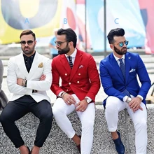 Повседневное Стиль белый красные, синие мужские свадебные костюмы для выпускного 2 шт. жениха Смокинги для женихов Slim Fit Blazer мужской костюм Homme