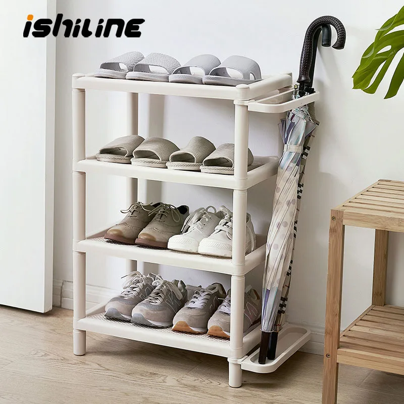 Простой многослойный стеллаж для хранения пластмассовый стеллаж для обуви для дома, многофункциональная стойка для зонта, стойка для гостиной и ванной комнаты
