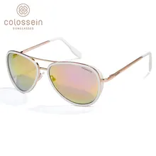 COLOSSEIN Sunglasses Women Vintage Pilot Blue Retro Gradient Sun Glasses Golden Metal Alloy Frame Men Oculos Gafas De Sol UV400 stylish golden alloy leg matte black frame sunglasses for women
