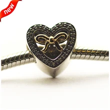 Подходит для браслетов Pandora с подвеской Love с 14 K настоящим золотом серебряные бусины 925 пробы