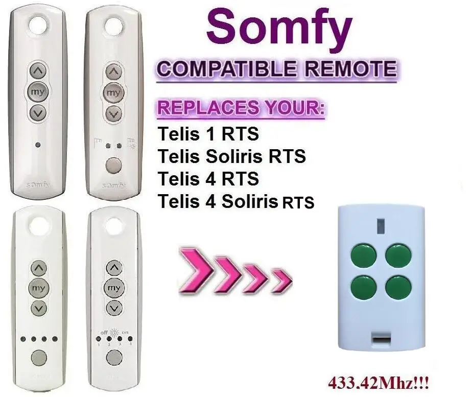 Somfy тэлис 4 RTS, Somfy тэлис 4 soliris RTS Совместимость двери гаража дистанционного управления 433,42 мГц наивысшего качества