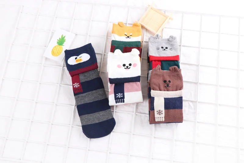 Женские повседневные носки из хлопка, женская одежда и мужские короткие носки, дышащие носки с мультяшными животными, рождественский подарок, носки с круглым вырезом