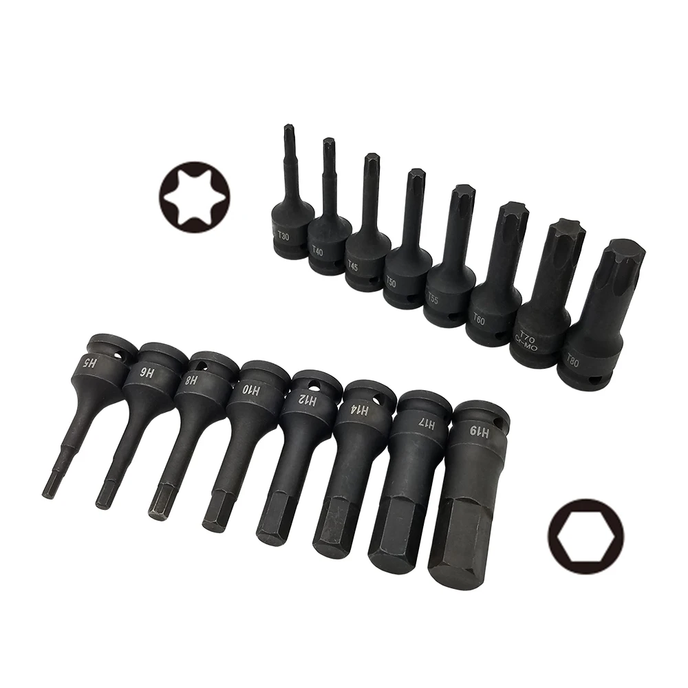 8Pcs 1//2 Inch Drive Torx Star Socket Bit Set T30-T80