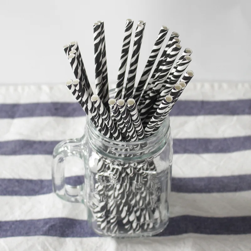 

25pcs Black Paper Drinking Straws Star Striped Mustache zebra Paper Straw for Baby Shower Wedding Birthday Halloween Party Decor