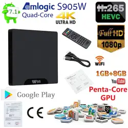 HD tv Box W95 ТВ коробка H.265 Wi-Fi 4 K 3D медиа Smart Box Amlogic S905W Android 8,1 1G8G