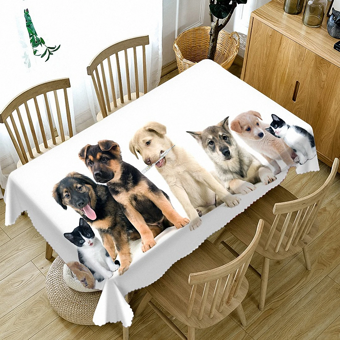 Customizable Tablecloth 3d Classical Dog Pattern Waterproof Cloth Thicken Rectangular and Round Table for Wedding | Дом и сад