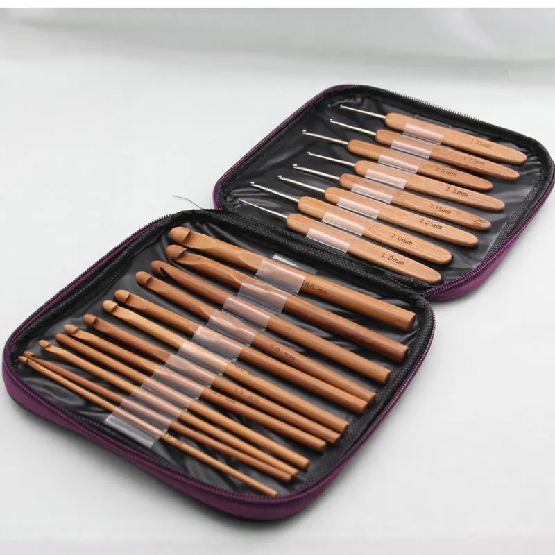 

20pcs Bamboo Crochet Hooks Needles Knit Weave Craft Yarn Sewing Tools Bamboo Crochet Hook Set With Case Knitting Needles