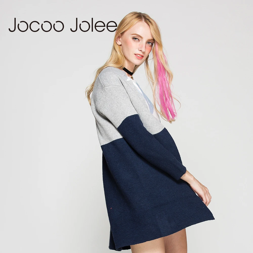 

Jocoo Jolee Casual Long Knitted Cardigans Autumn Patchwork Long Sleeve Design Sweater Jacket Sweater for Women Coat Female