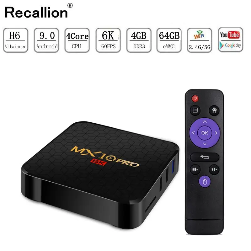 

Android 9.0 TV Box MX10 PRO 4GB RAM 64GB 5.8G Wifi Allwinner H6 Quad Core USB 3.0 6K Google Player Youtube Tanix Set Top Box