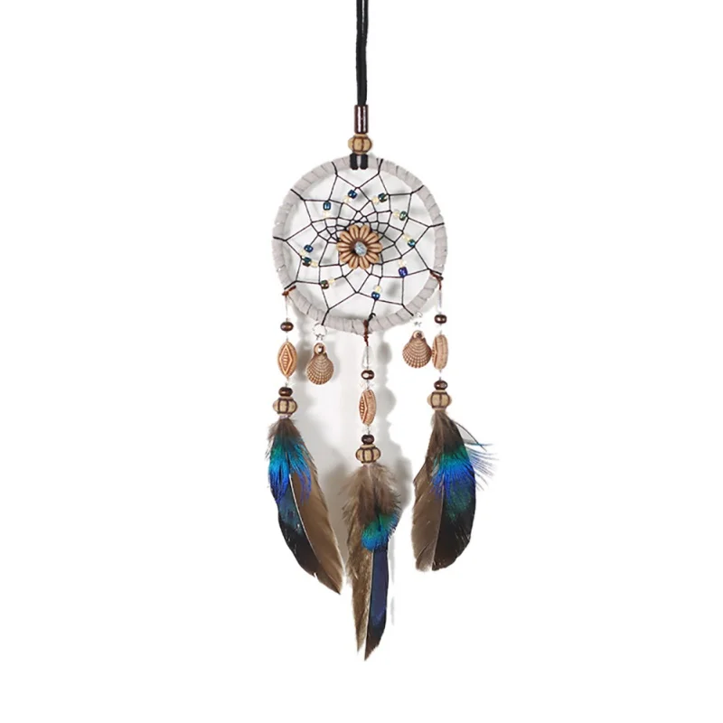 

Mini Car Dream Catcher Beaded Natural Feathers Handcraft Chic Hanging Ornaments Mirror Room Bedroom Wall Decor Native USA Ring