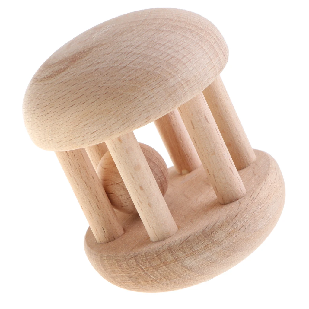 Baby Natural Wooden Montessori Rattle Ring Teething Chewable Sound Musical Toy Infant Nursery Musical Shaker Developmental Gift