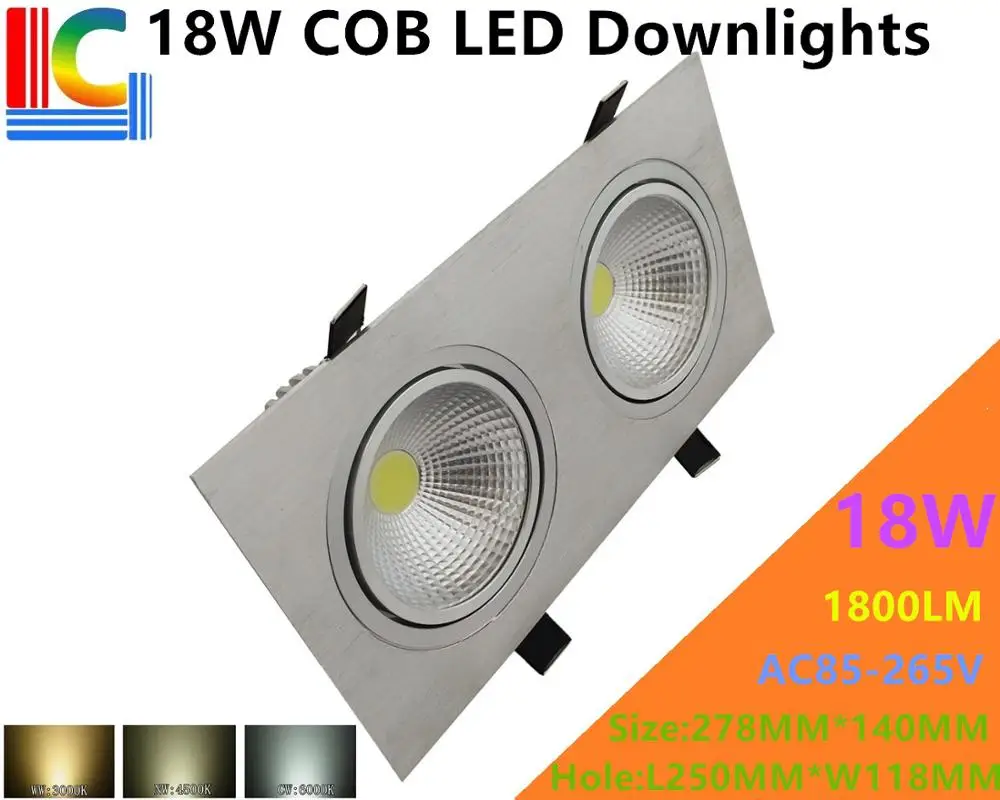 

Dimmable COB 18W Rectangular LED Downlights 85-265V Recessed Ceiling light CE Ultra bright Home Furnishing lighting Grille lamp