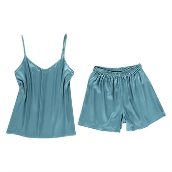 

2019 NEW Women Sexy Satin Fashion Solid Sling Sleepwear Lingerie Underwear Nightwear Set Пижамный комплект Wholesale T3