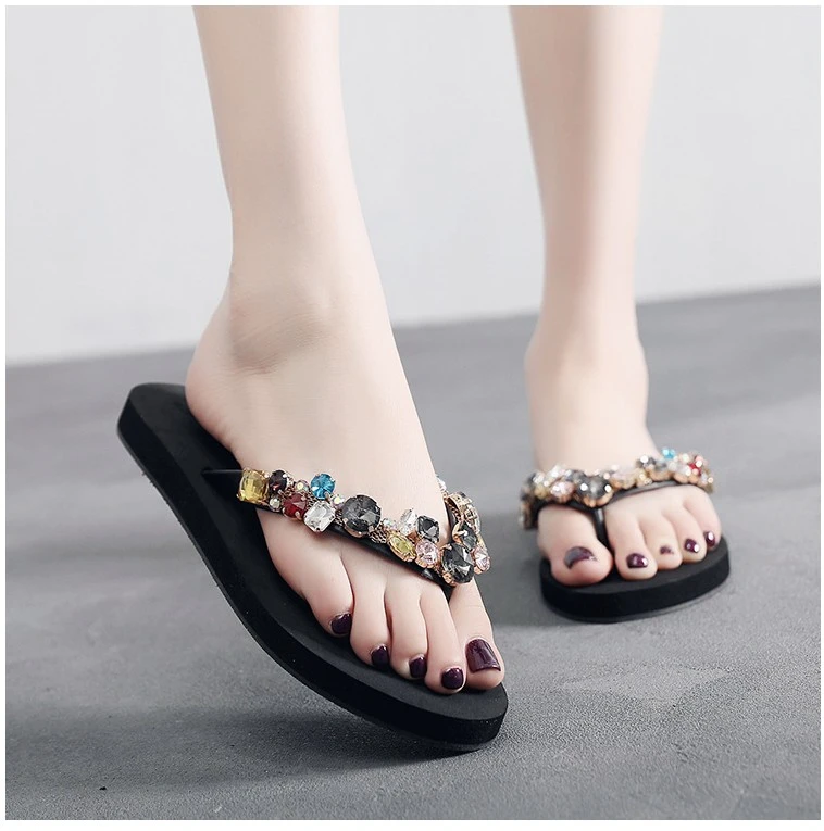 antiderrapante fundo macio casual flip flops strass decoração verão plana chinelo