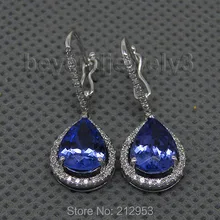Висячие серьги для женщин, новинка, Ретро стиль, груша, 7x9 мм, танзанит, бриллиант, серьги, Настоящее Белое золото 14 к, женские, юбилейные, вечерние, ювелирные изделия