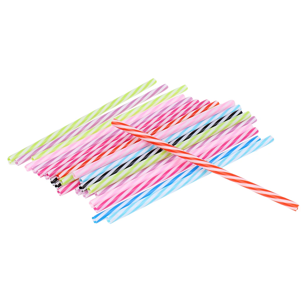 25x Reusable Hard Plastic Stripe Jar Straws + 1x Brush Cocktail Drinking Bar