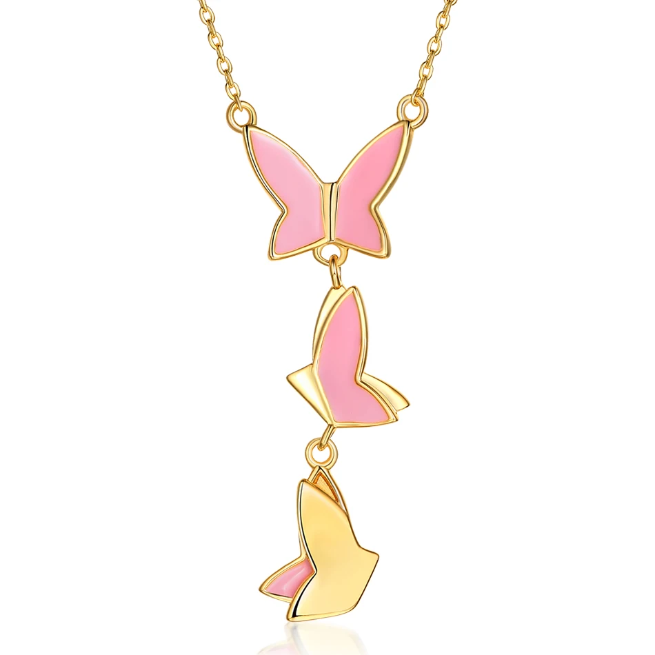 ALLNOEL Pink Enamel Butterfly Necklace For Women 9K Gold Plated Wedding Marriage Jewelry Anniversary Engagement Gifts On March 8 (2)