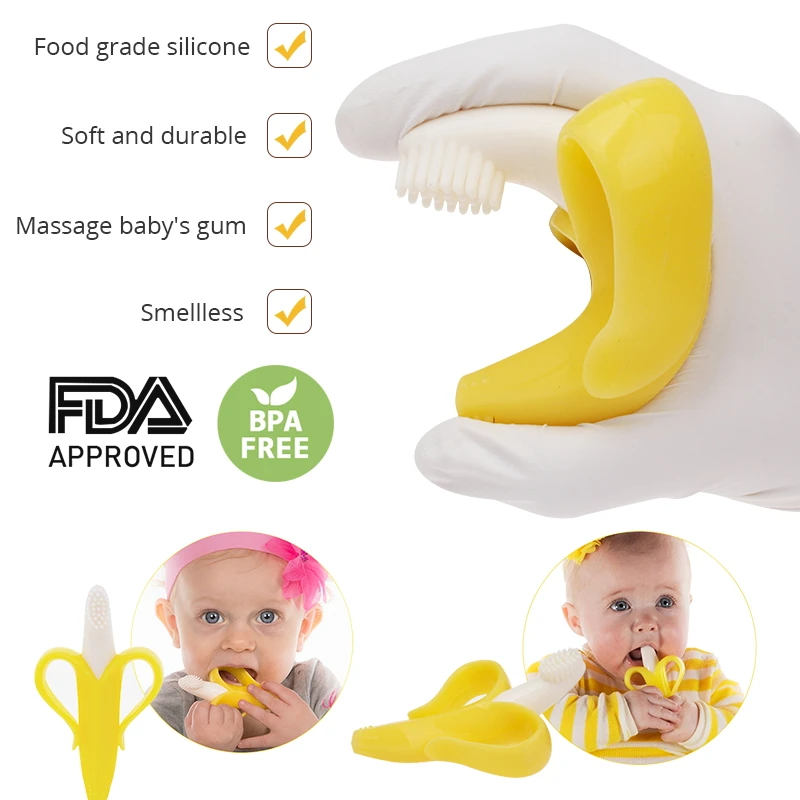Beli Silicone Teether Bayi Tumbuh Gigi Mainan Banana Teether Bayi Oral Care Sikat Gigi Mengunyah Mainan Buah Teethers Berkualitas Tinggi dan Aman