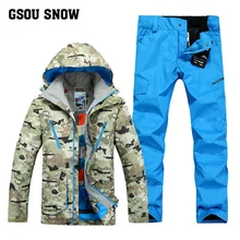 GSOU зимний мужской Камуфляжный лыжный костюм на открытом воздухе Зимний теплый непродуваемый водостойкая лыжная куртка+ лыжные штаны для мужчин размер s-xl