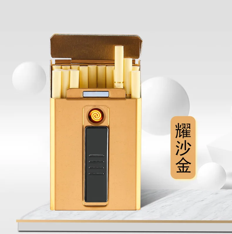 Новейший металлический ветрозащитный зарядное устройство с фонариком, электронный прикуриватель, зарядка, коробка для сигарет может держать 20 тонких сигарет