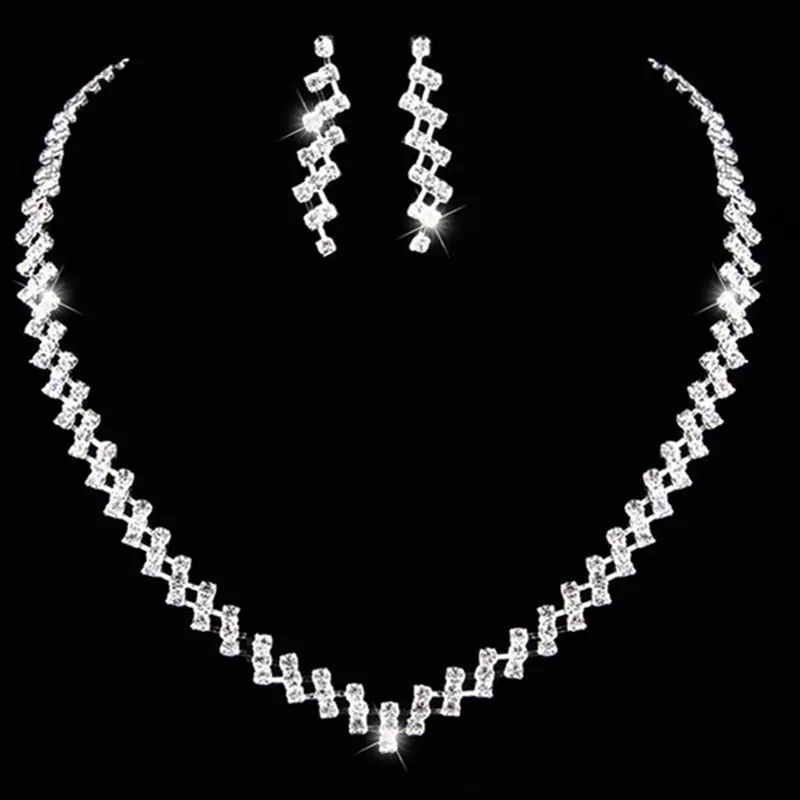 

Charming Bride Simulated Crysta Jewelry Set Bling Crystal Pendant Necklaces Earring Set Fashion Jewelry Accessory