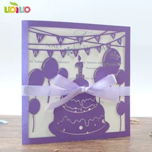 DIY customied inc272 фиолетовый баллон свадебные приглашения карты торт День рождения карты, завязанный Лавандовый бант, печать вставка, конверт