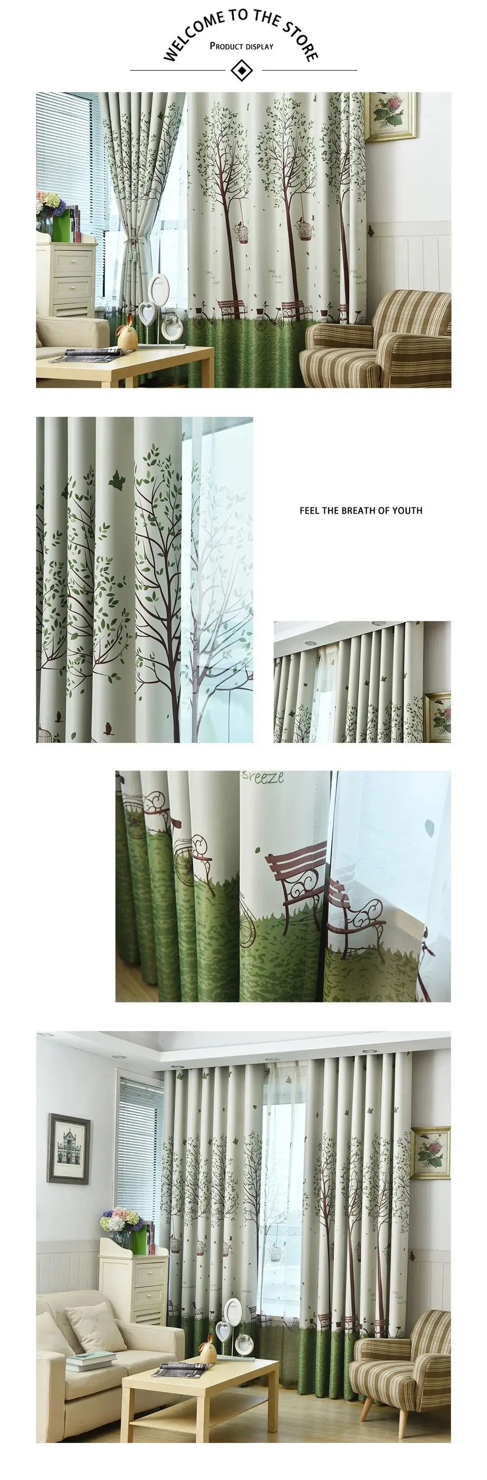 NAPEARL ZG104Elegant Cartoon Home Decoration Window Curtain for Christmas New Year Blackout Drapery Matching Sheer Classic Kid Design