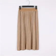 Женская трикотажная юбка с люрексом, с высокой талией, модная плиссированная юбка, Однотонная юбка, Осень-зима