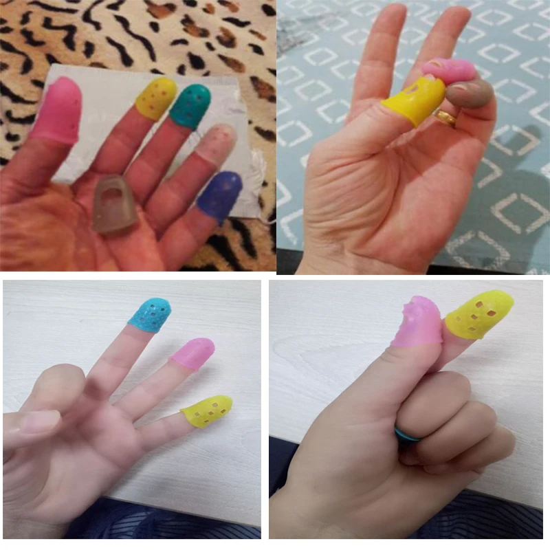 Multicolor Silcone Thimble Tip Finger Tip Protection Hollowed Out Breathable DIY Sewing Needlework Accessory  Random Color Send (4)