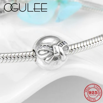 

Tied bow charms metal clips Beads with clear CZ Real 925 Sterling Silver Fit Original Pandora Charm Bracelet Fine Jewelry Maing