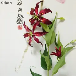 5 головок пламя лилии филиал искусственный цветы Флорес для дома Свадебные Рождество украшения Шелковый Искусственный цветок fleur artificielle
