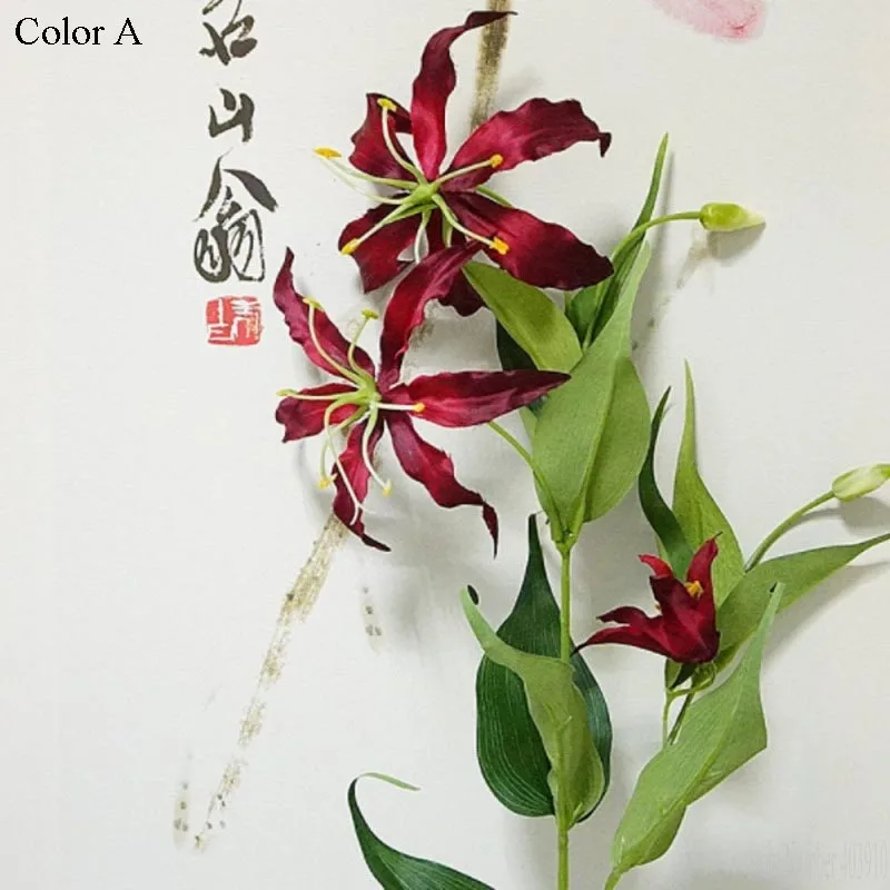 5Heads Flame lily branch Artificial flowers flores for Home Wedding