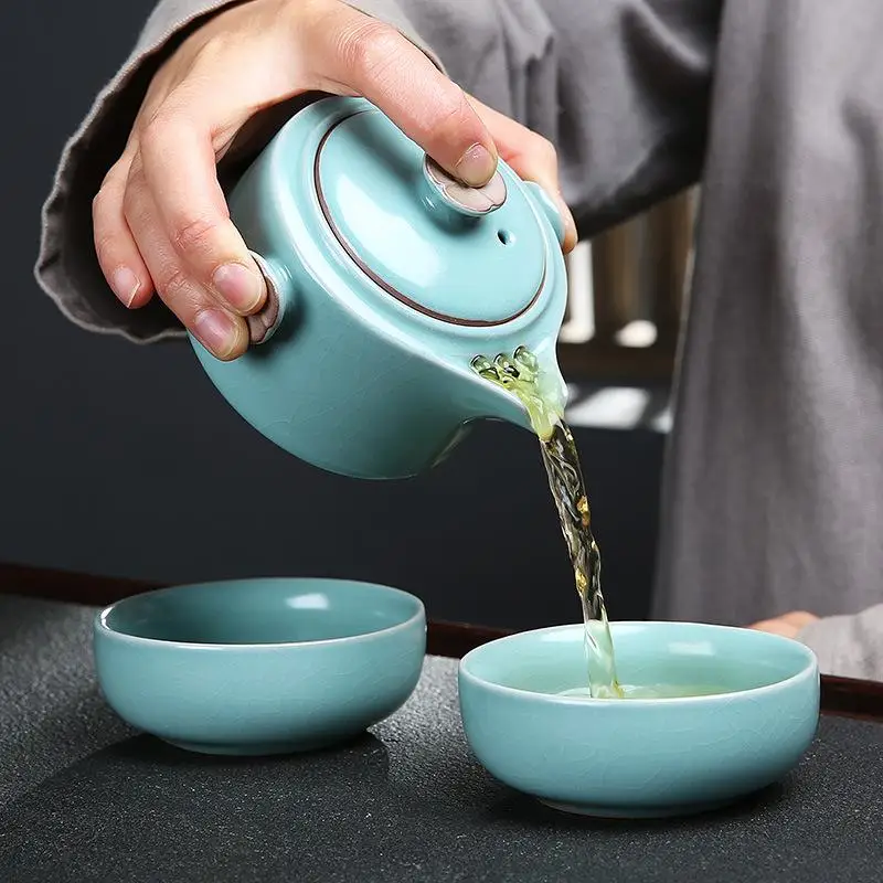 New Chinese Kung Fu Tea Set Ceramic Portable Teapot Set Outdoor Travel Gaiwan Tea Cups of Tea for W