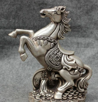 

wholesale factory 9" Folk Chinese Year Zodiac Silver Decoration Brass Wealth Jump Up Horse Statue Animals