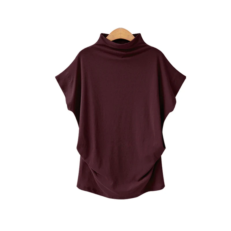 Плюс Размеры футболка женская большой размер блузка водолазка корейский модный свитер Для женщин водолазка футболка хлопковые топы Roupas feminina magliette Donna женская одежда - Цвет: Wine Red