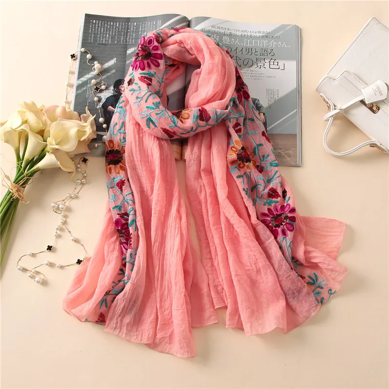 Зимний теплый шарф с вышивкой женские шарфы из хлопка пашмины шаль и хиджабы