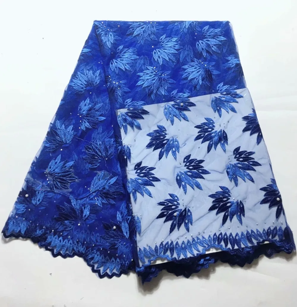 

Factory price 5 yards Free shipping French mesh lace with beautiful embroidery in blue color for making skirt! TJY023