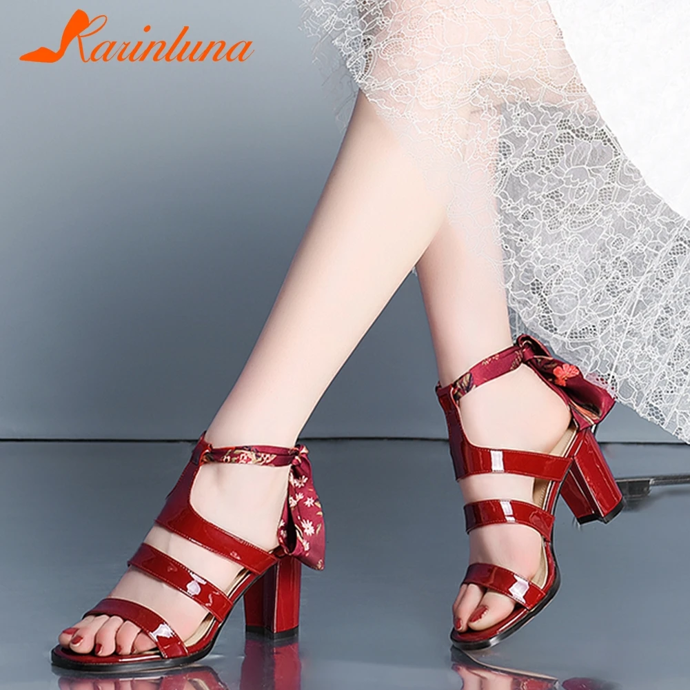 

KARINLUNA 2019 Hot Sale Genuine Leather Chunky High Heels Summer Shoes Woman Sandals Ankle Strap Fashion Sandals Woman Shoes