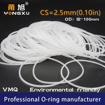 

White Silicon O-ring Silicone/VMQ CS2.5mm OD52/55/56/58/60/65/70/75/80/90/100*2.5mm O Ring Seal Rubber Gasket Rings Washer
