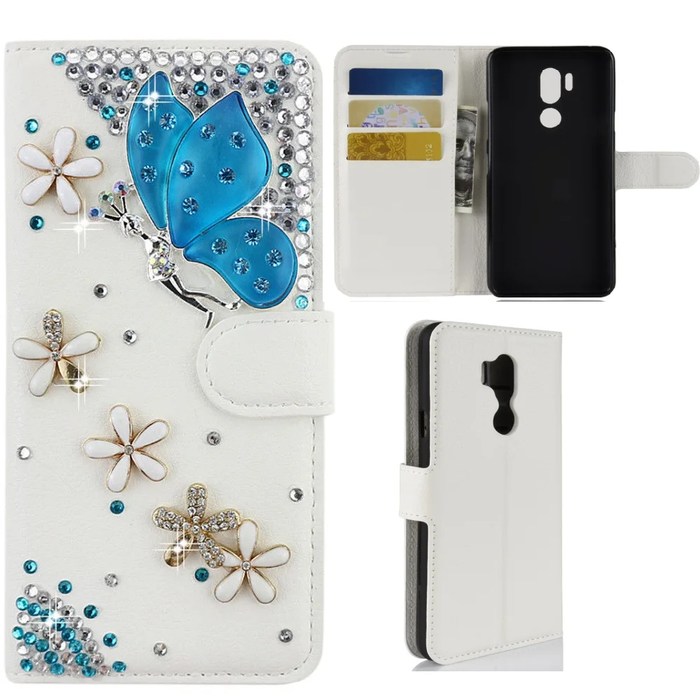 Jewelled cell phone Wallet Back Cases For LG G7 6.1" Rhinestone Bling