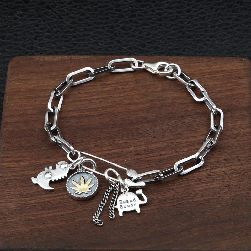 

S925 Silver Handicraft Fashion Trendsetter Korean Edition Interesting Dinosaur Elephant Men and Women's Bracelet