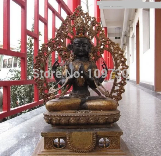 

002589 26 Tibet Copper Bronze Four-Armed Avalokitesvara Kwan-Yin GuanYin Buddha Statue