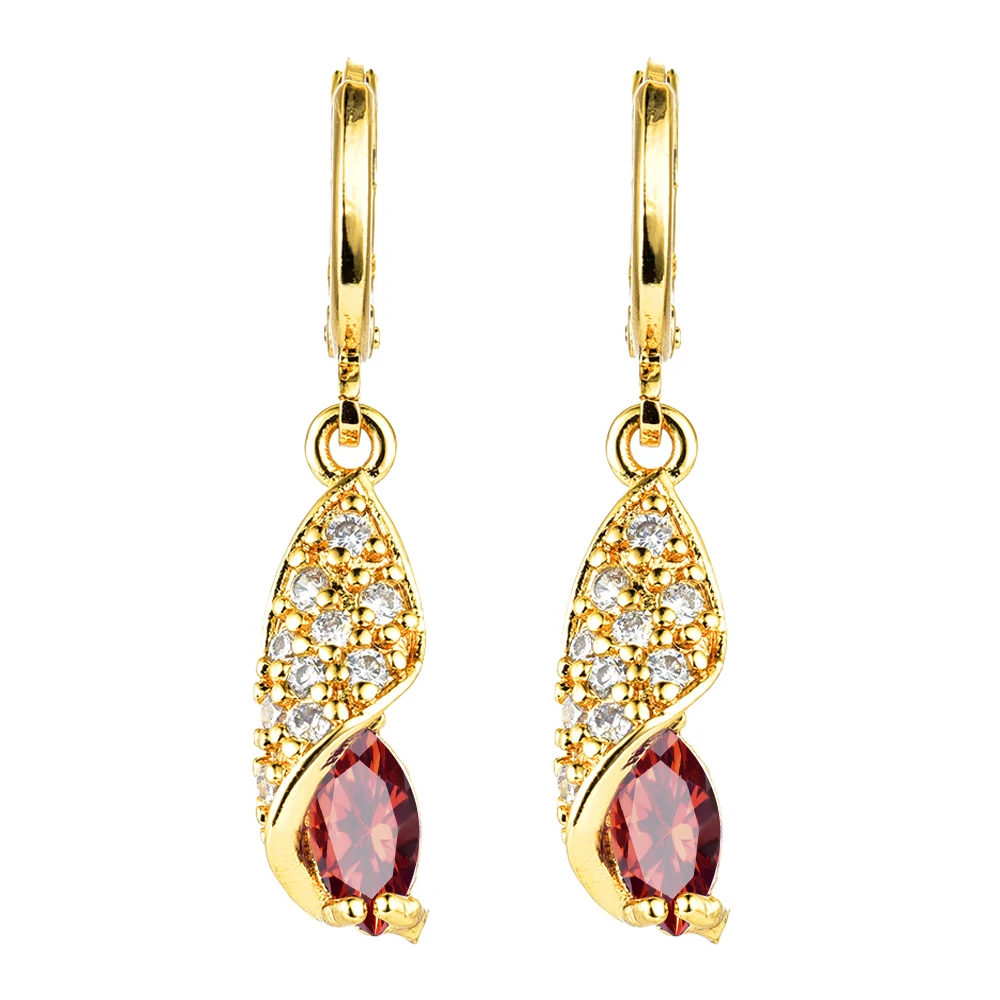 

Women Gold Color Drop Earrings Red Purple Pink CZ Dangle Drop Earrings Jewelry
