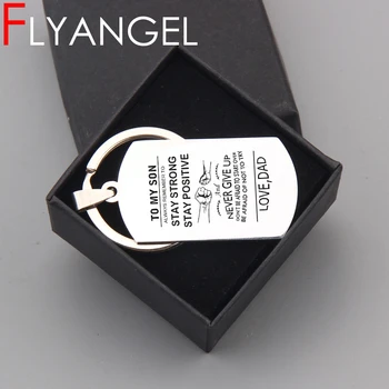 

FLYANGEL To My Son Keychain Engraved Never Give Up Love Dad High Quality Car Key Tag Gifts For Son Keyring Bag Charm Jewelry