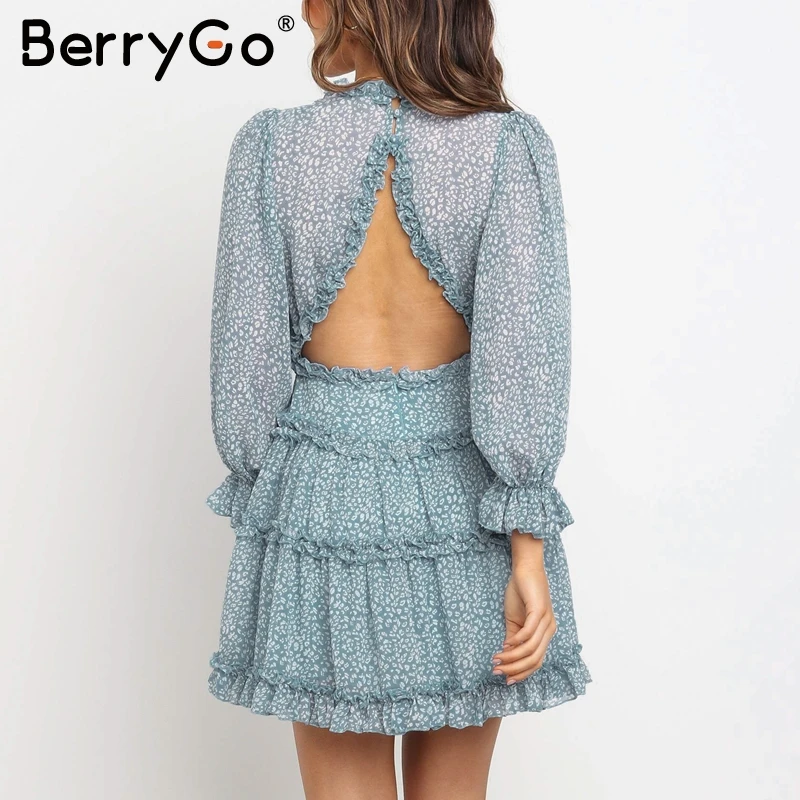 BerryGo Boho цветочный принт женское платье сексуальное v образный вырез открытая