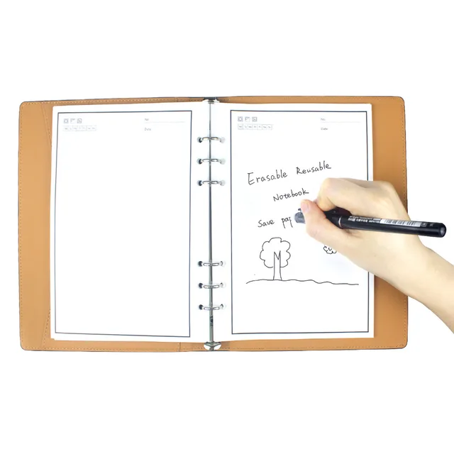PU Smart Erasable Notebook Paper Reusable  Portable Leather Cover Notebook Cloud Storage With Cloth And Hot Erasable Pen (Black)
