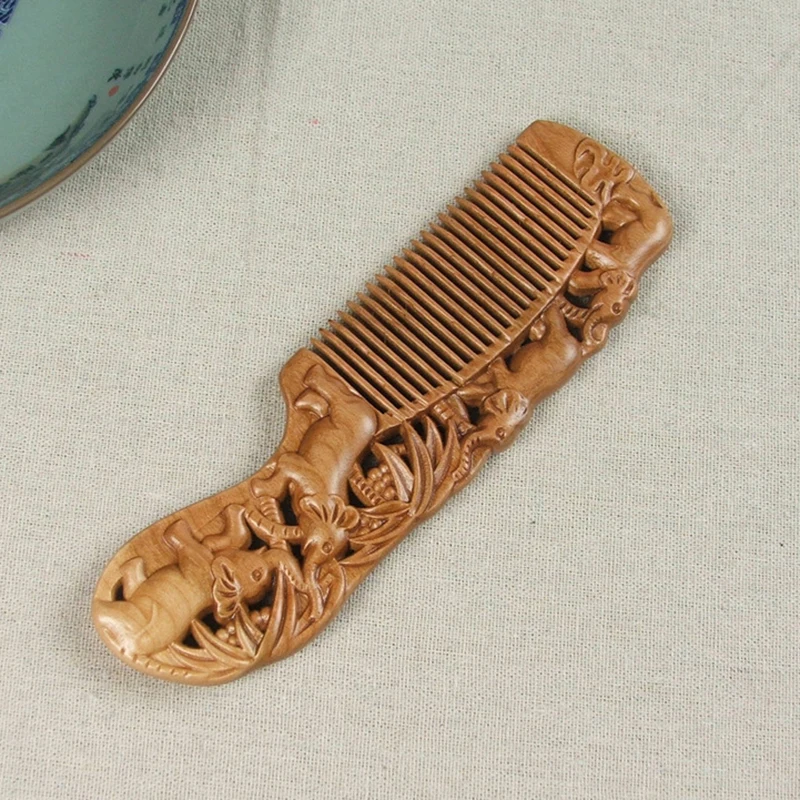 Винтаж выдалбливают ручной работы натуральный персик деревянный гребень Сладкий Парикмахерская гребень расчёски и гребни для волос
