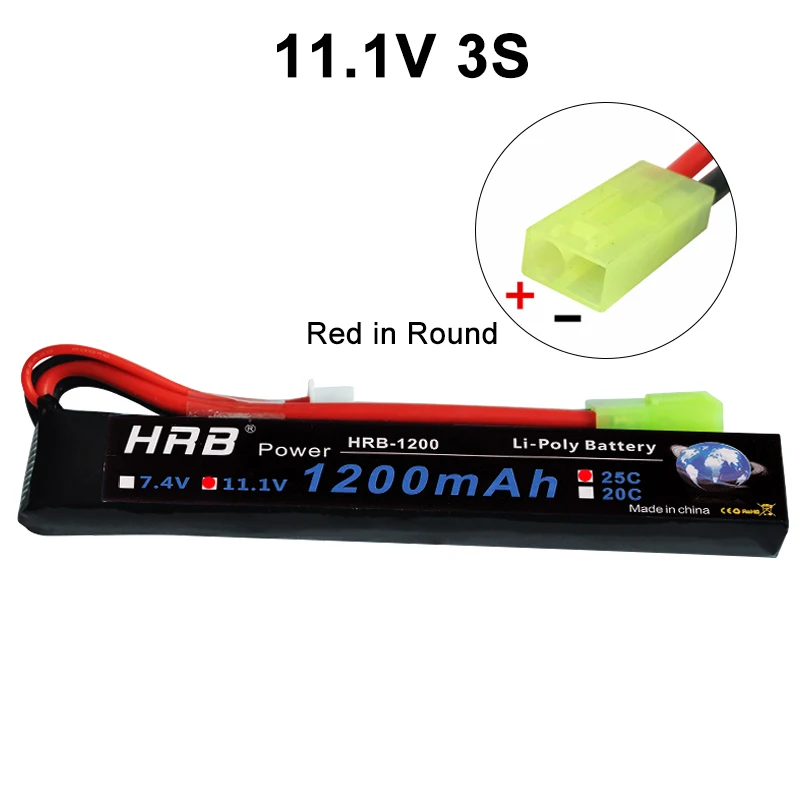 HRB 1200mAh 7,4 V 11,1 V 25C Lipo аккумулятор 3S 2S Tamiya женский Акку для водяного страйкбола пистолет игрушки RC части BB Воздушный пистолет перезаряжаемый - Цвет: 11.1V Red in Round